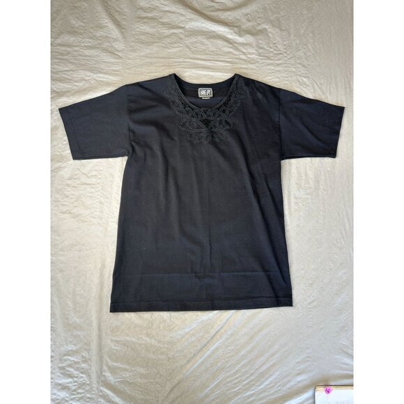 Hang Ups Womens Black Blouse Medium short sleeve pullover 100% cotton round neck - Picture 1 of 7